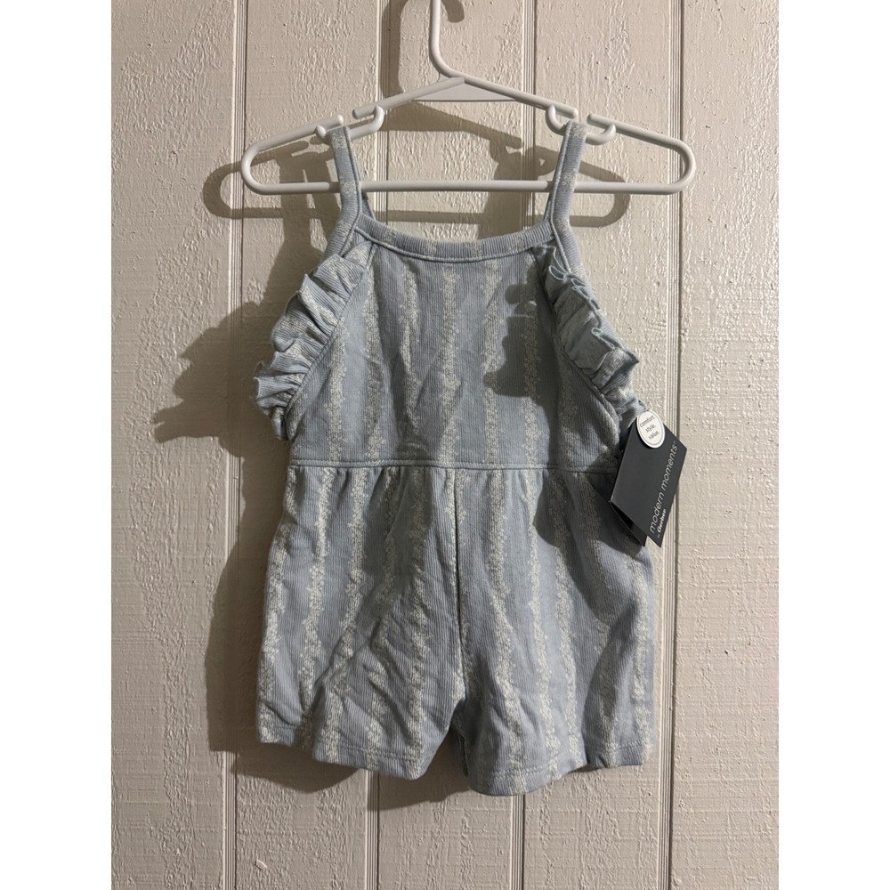 Modern Moments Gerber Baby Girls Blue Ribbed Floral Ruffle Romper 12 Months NWT